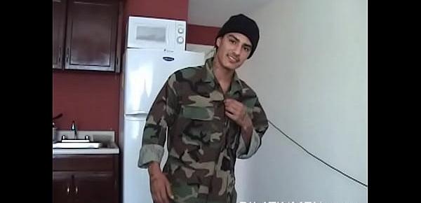  Latino gay Soldier playing with his dick